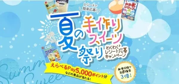 夏キャンペーン事例（購入促進型）：製菓メーカー　夏の手作りスイーツ祭り ワクワクレシート応募キャンペーン